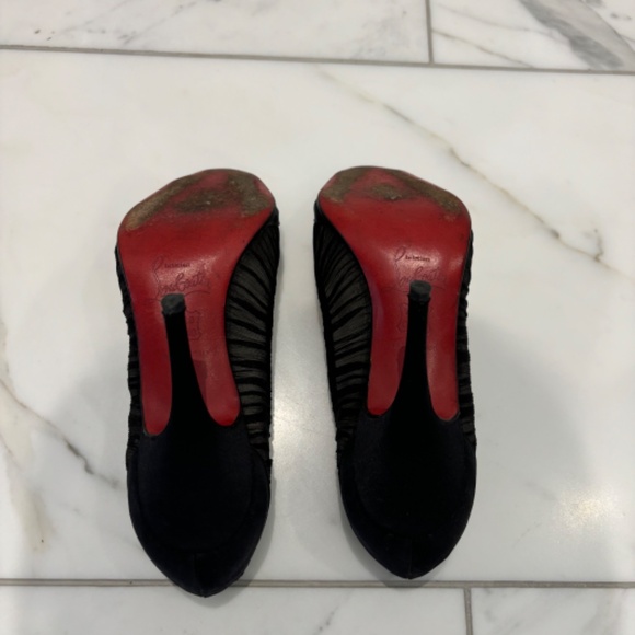 Christian Louboutin Follie Draperia Black Ruched Red Sole Pump 100mm Size 35 - Picture 8 of 8